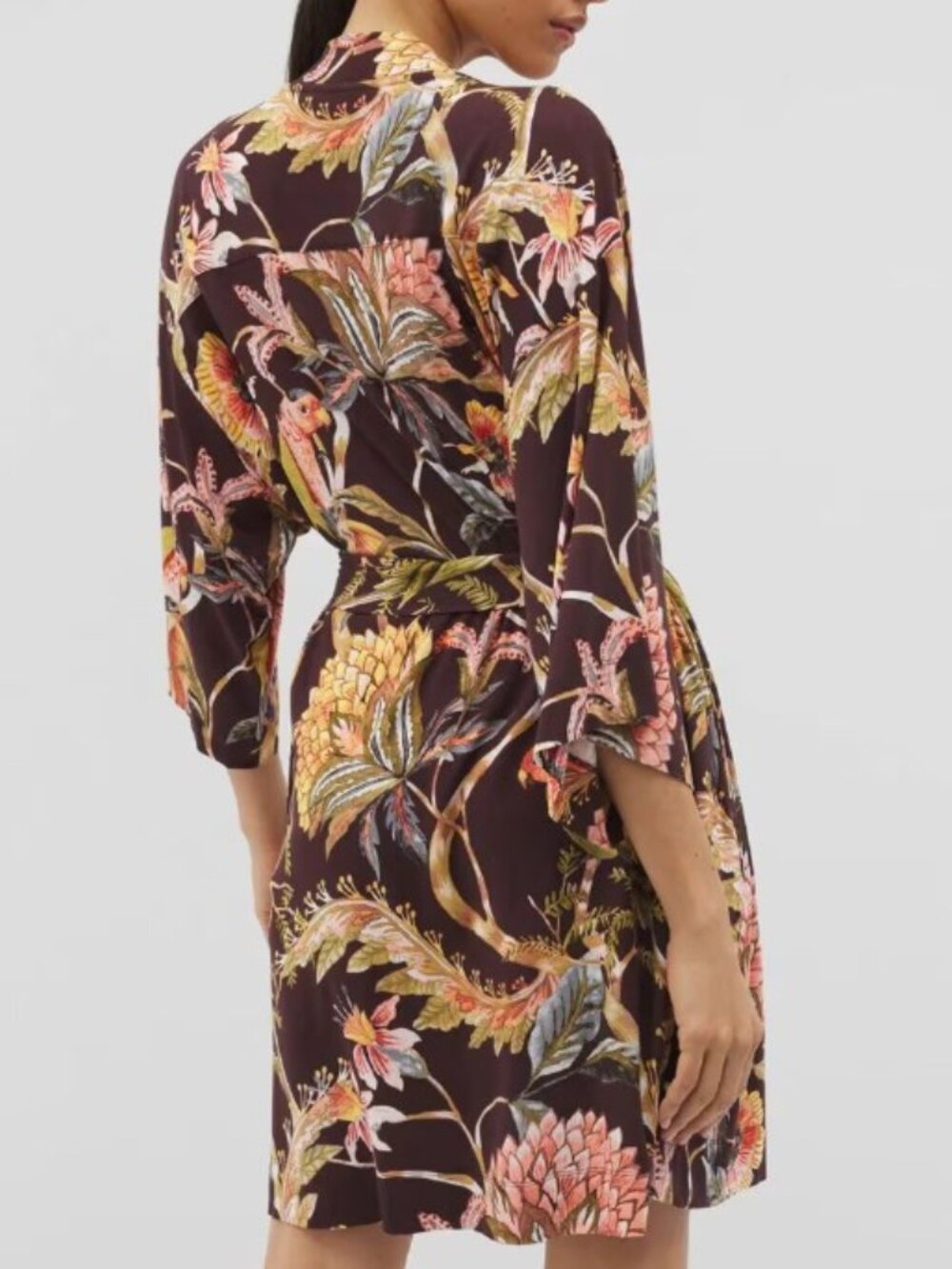 Soma "Cool Nights" Chocolate Brown Tropical Print Kimono Robe L/XL - Picture 3 of 14
